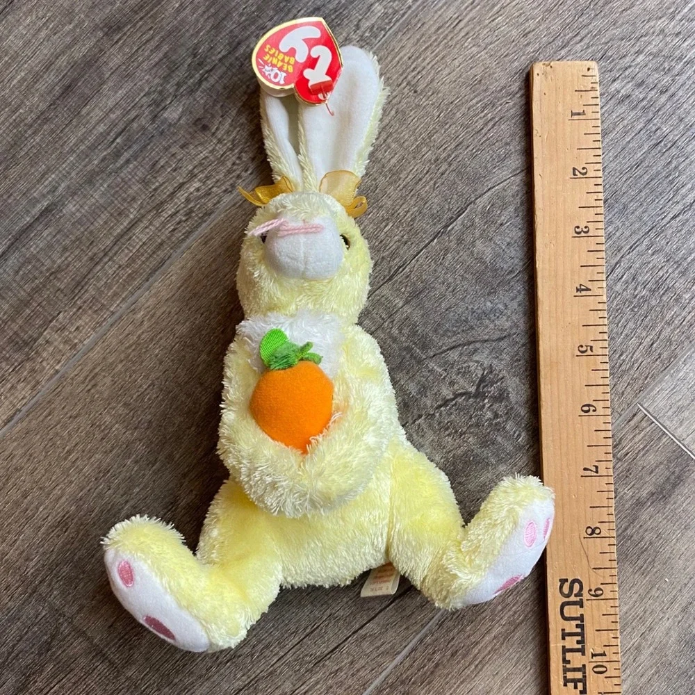 Ty Beanie Babies Nibblies Yellow Rabbit Bunny with Carrot‎ 2002 10th Anniversary